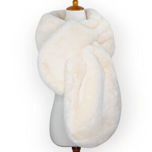 Faux Fur Shawl Wrap Scarf Cream One Size Fuzzy Soft Plush Winter Bridal